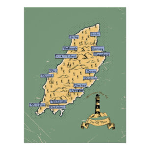 Illustrated Travel map Isle Of Man Poster