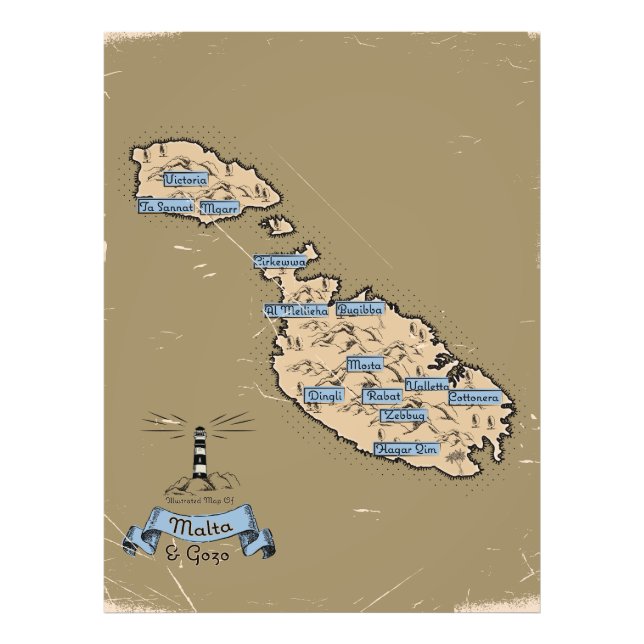 Illustrated Travel map Malta Photo Print (Front)