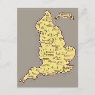 Illustrated Travel map of England Announcement Postcard