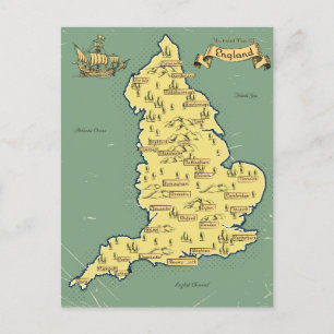 Illustrated Travel map of England Announcement Postcard
