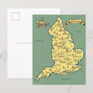 Illustrated Travel map of England Invitation Postcard