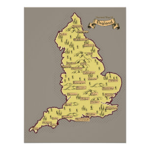 Illustrated Travel map of England Poster