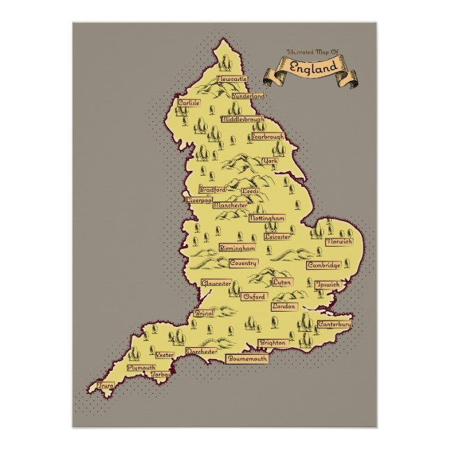 Illustrated Travel map of England Poster (Front)
