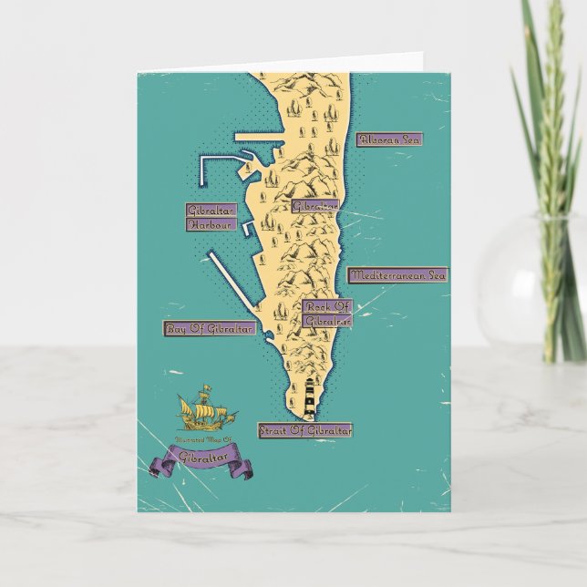 Illustrated Travel map Of Gibraltar Invitation (Front)