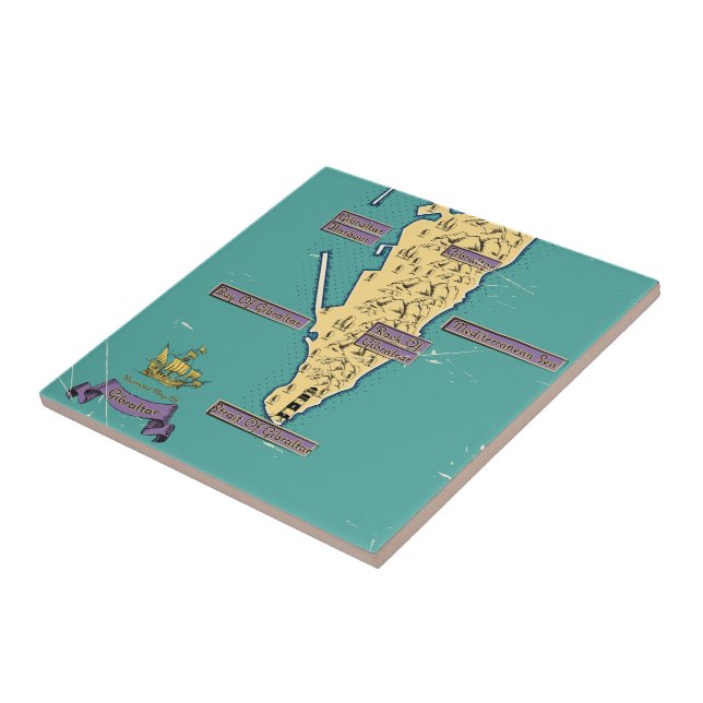 Illustrated Travel map Of Gibraltar Tile (Side)