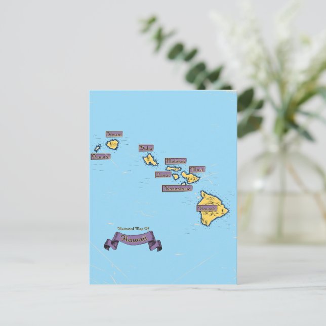 Illustrated Travel map Of Hawaii Invitation Postcard (Standing Front)