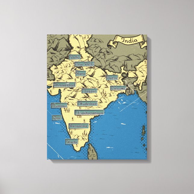 Illustrated Travel map Of India Canvas Print (Front)