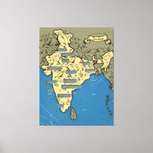 Illustrated Travel map Of India Canvas Print
