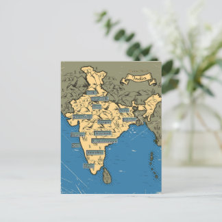 Illustrated Travel map Of India Invitation Postcard