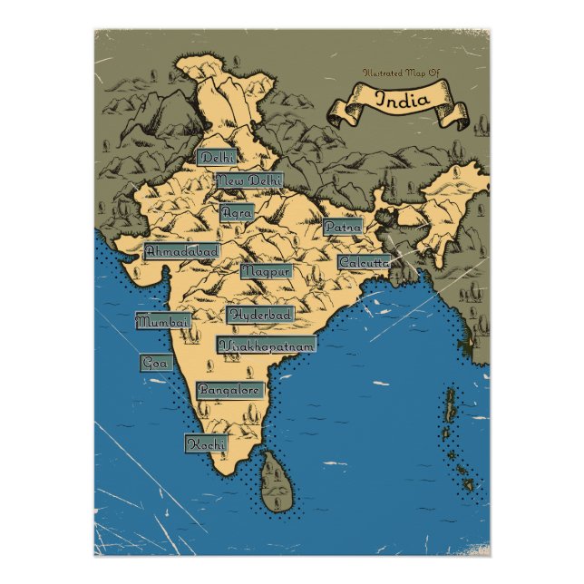 Illustrated Travel map Of India Poster (Front)