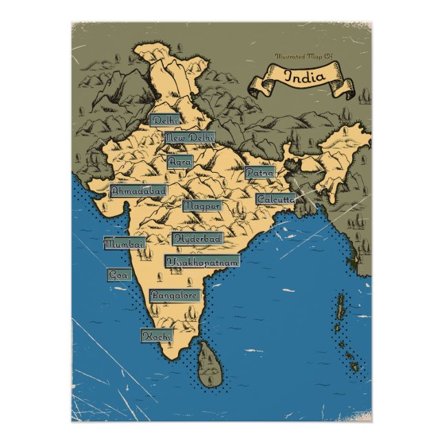 Illustrated Travel map Of India Poster (Front)