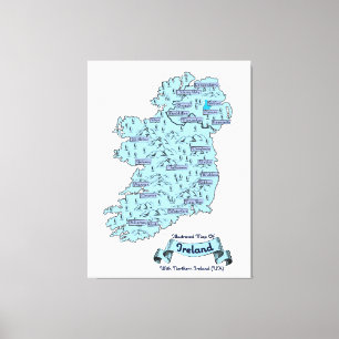 Illustrated Travel map of Ireland Canvas Print