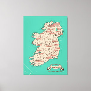 Illustrated Travel map of Ireland Canvas Print