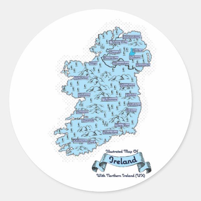 Illustrated Travel map of Ireland Classic Round Sticker (Front)