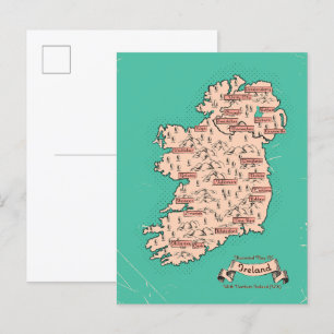 Illustrated Travel map of Ireland Invitation Postcard