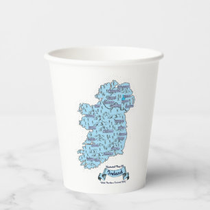 Illustrated Travel map of Ireland Paper Cups