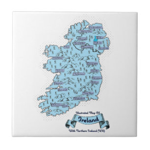 Illustrated Travel map of Ireland Tile