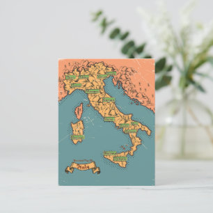 Illustrated Travel map Of Italy Invitation Postcard