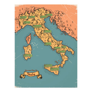 Illustrated Travel map Of Italy Photo Print