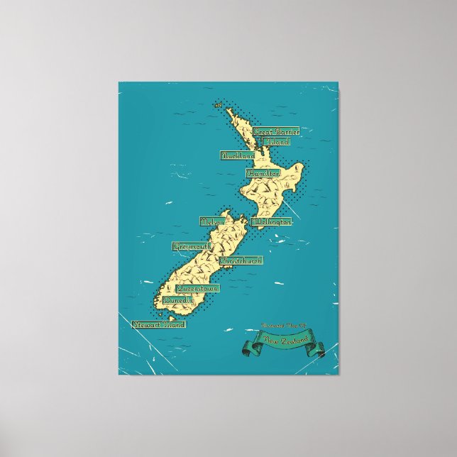 Illustrated Travel map Of New Zealand Canvas Print (Front)