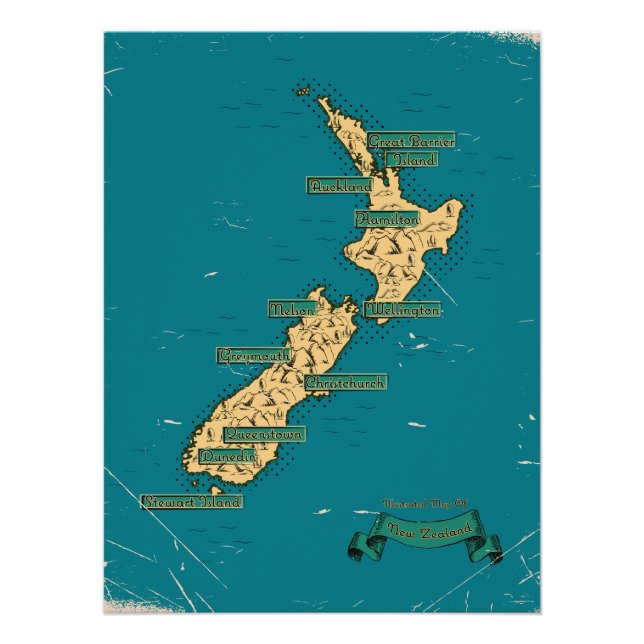 Illustrated Travel map Of New Zealand Poster (Front)