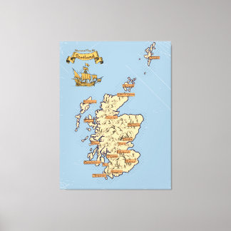Illustrated Travel map of Scotland Canvas Print