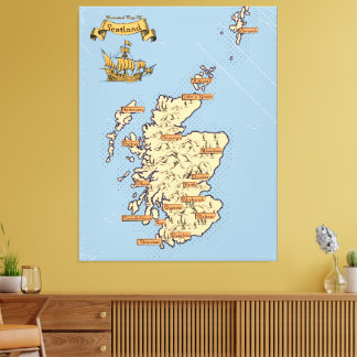 Illustrated Travel map of Scotland Canvas Print