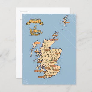Illustrated Travel map of Scotland Invitation Postcard