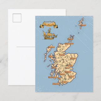 Illustrated Travel map of Scotland Invitation Postcard