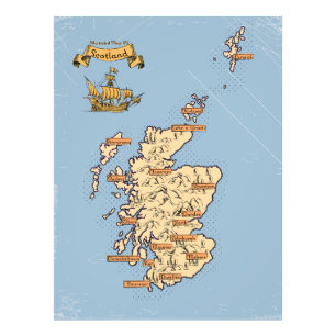Illustrated Travel map of Scotland Photo Print
