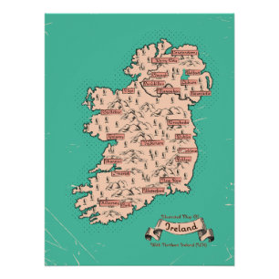 Illustrated Travel map of Scotland Poster