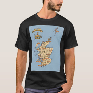 Illustrated Travel map of Scotland T-Shirt