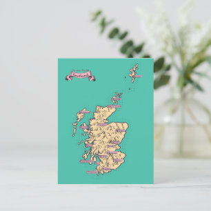 Illustrated Travel map of Scotland (Teal Version) Invitation Postcard
