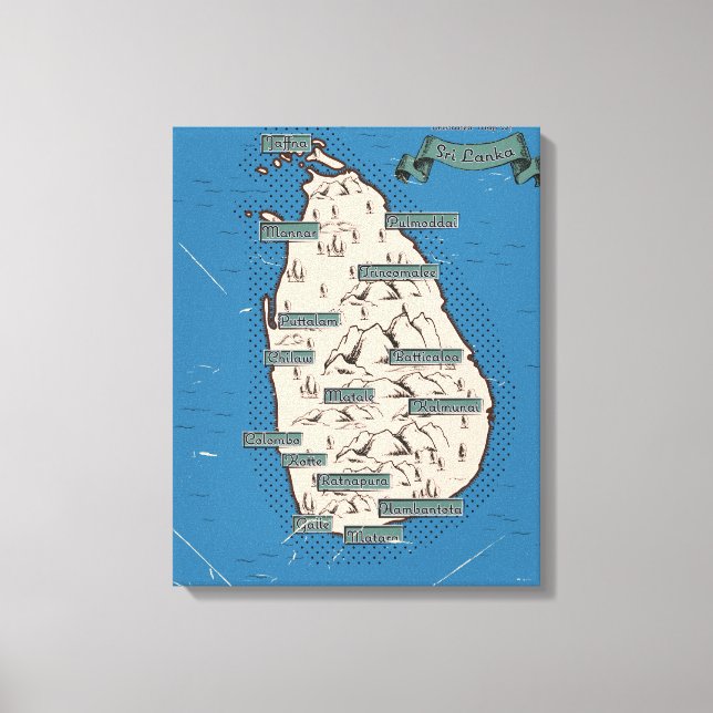 Illustrated Travel map Of Sri Lanka Canvas Print (Front)
