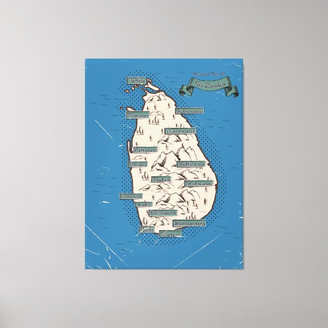 Illustrated Travel map Of Sri Lanka Canvas Print (Front)
