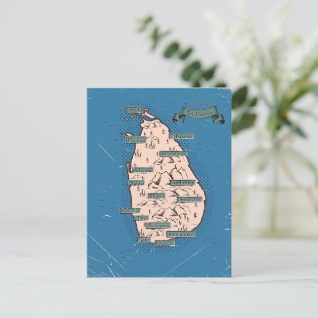 Illustrated Travel map Of Sri Lanka Invitation Postcard (Standing Front)