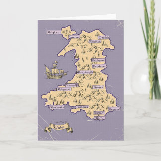 Illustrated Travel map of Wales Invitation