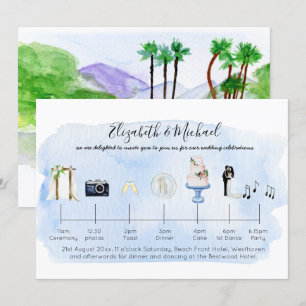 Illustrated Tropical Beach Wedding Timeline Icons Invitation