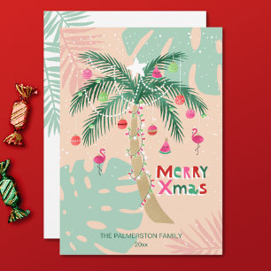 Illustrated Tropical Christmas Palm Tree Holiday Card