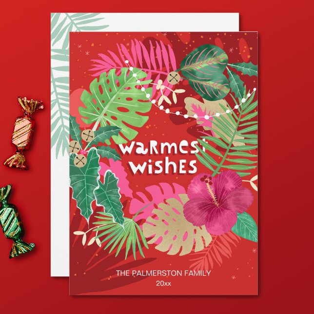 Illustrated Tropical Christmas Wreath  Holiday Card (Creator Uploaded)