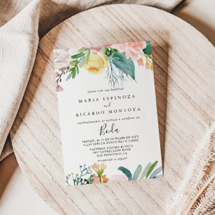 Illustrated Tropical Floral Spanish Wedding Invitation