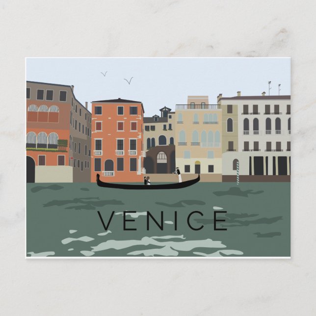 Illustrated Venice Gondola Postcard (Front)