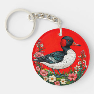 Illustrated vibrant duck key ring