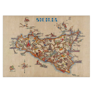 Illustrated Vintage Map of Sicily Cutting Board