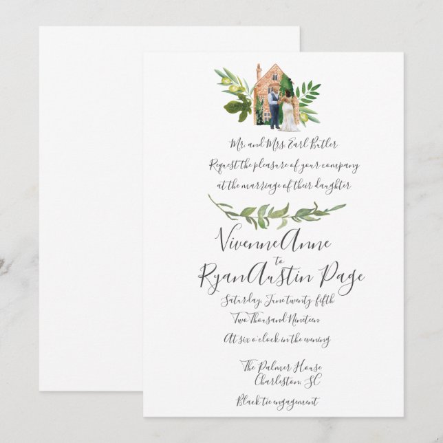 Illustrated Watercolor Black Couple Wedding Invitation (Front/Back)