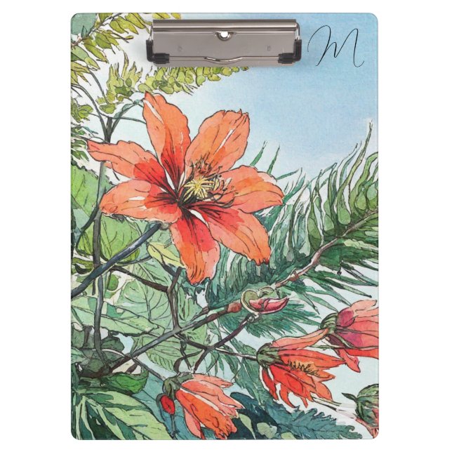 Illustrated Watercolor Botanical Orange Floral Clipboard (Front)