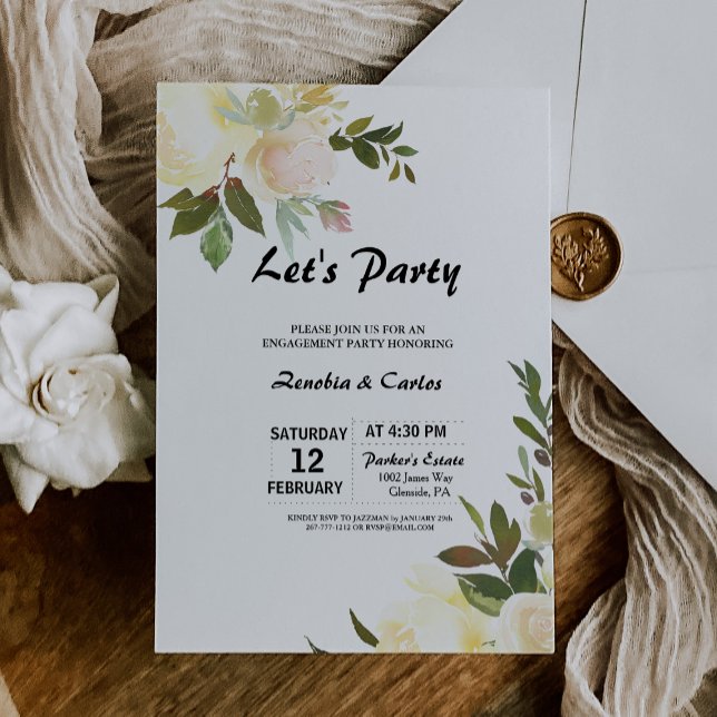 Illustrated Watercolor Floral Let's Party Invitation (Creator Uploaded)