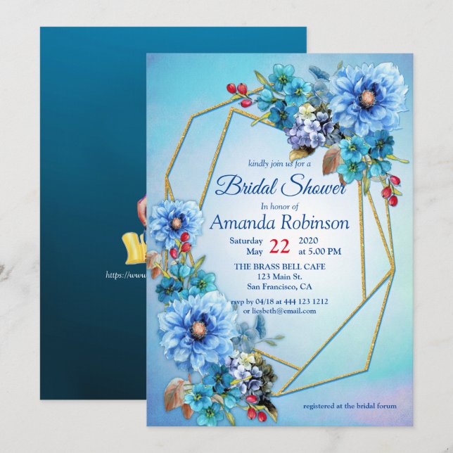 Illustrated  Watercolor  Moon-flower Bridal Shower Invitation (Front/Back)