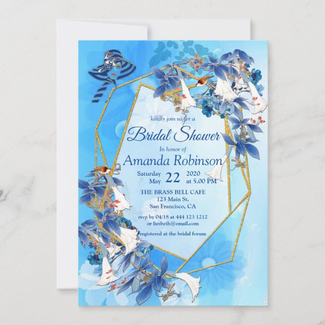 Illustrated  Watercolor  Moon-flower Bridal Shower Invitation (Front)