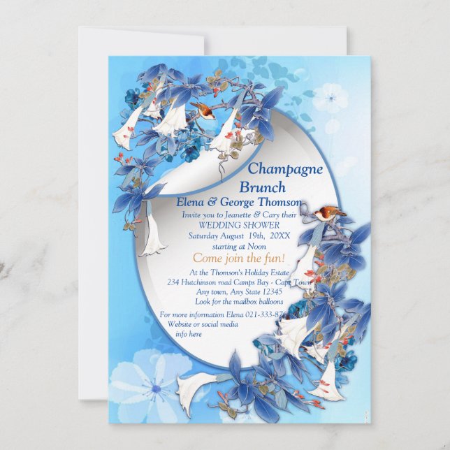 Illustrated  Watercolor  Moon flower Couple Shower Invitation (Front)